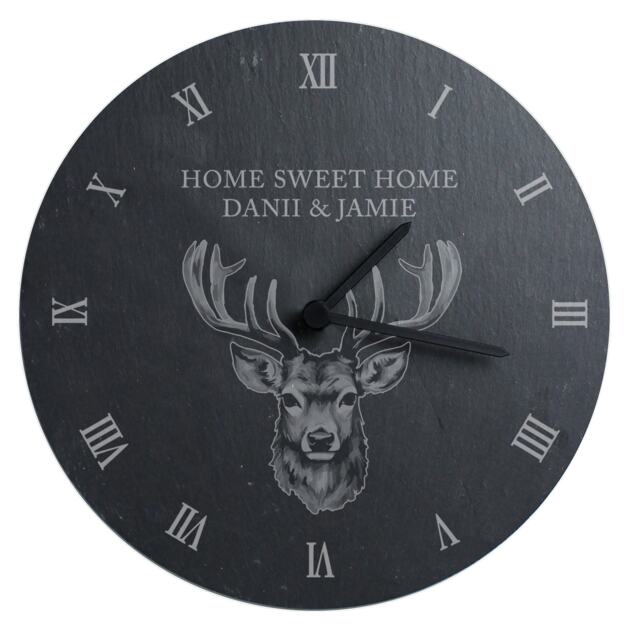 Personalised Stag Slate Clock Black
