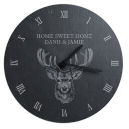 Personalised Stag Slate Clock Black