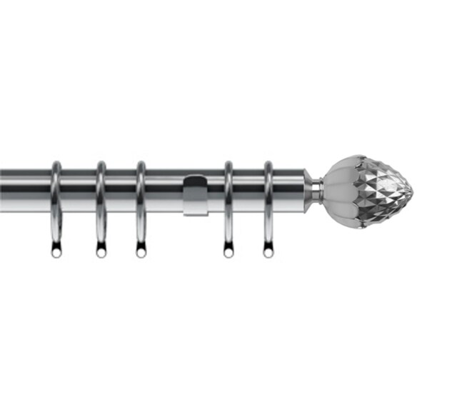 35mm Fixed Length Metal Curtain Pole Set Satin Silver Acorn Finial 125cm Silver Silver