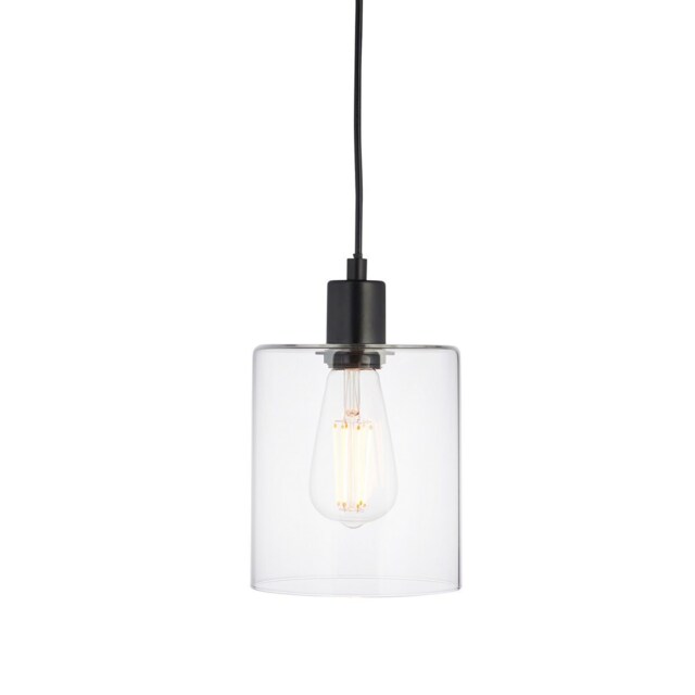 Toledo Single Pendant Light Matt Black, Clear Glass
