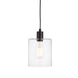 Toledo Single Pendant Light Matt Black, Clear Glass