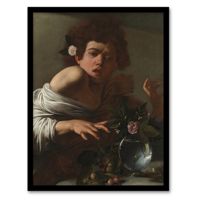 "Boy Bitten By A Lizard Allegory Caravaggio Framed Wall Art Print 12X16"""