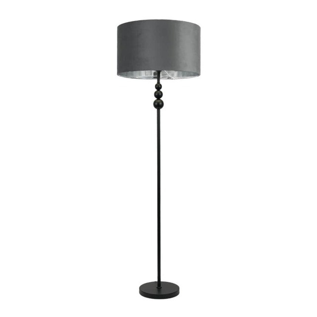 ValueLights Marissa Black Stacked Ball Floor Lamp Grey Velvet Chrome Shade Black