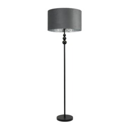 ValueLights Marissa Black Stacked Ball Floor Lamp Grey Velvet Chrome Shade Black