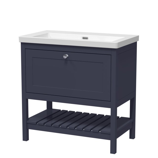 Balterley Coppenhall Contemporary 1 Drawer Floor Standing Vanity Unit, Indigo Blue, 800mm