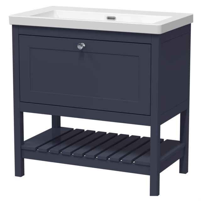 Balterley Coppenhall Contemporary 1 Drawer Floor Standing Vanity Unit, Indigo Blue, 800mm