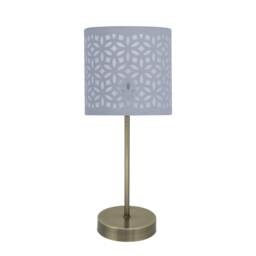 Antique Brass Stick Table Lamp with Grey Laser Cut Shade
