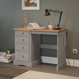 Mercers Furniture Corona Grey Wax Dressing Table 4 Drawer Computer Desk Solid Wood Pine Wooden Bedroom Office with Mexican Styling