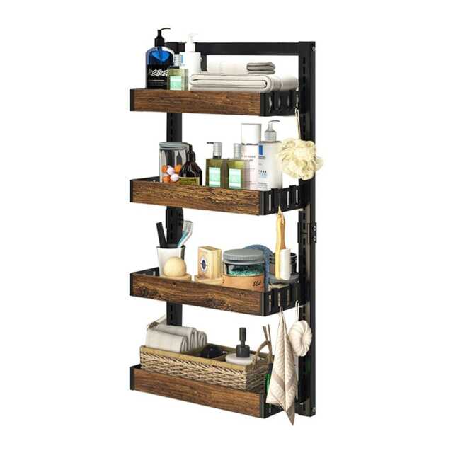Living and Home 4 Tier Over-the-Door Adjustable Shower Caddy Shelf,Brown