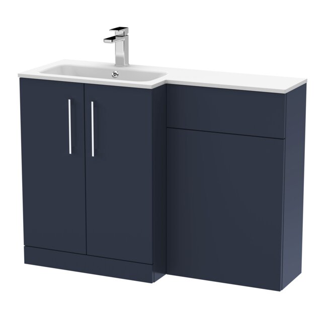Balterley Bramshall Contemporary 2 Door Left-Hand Floor Standing Combination Unit with Stone Basin, Midnight Blue, 1100mm