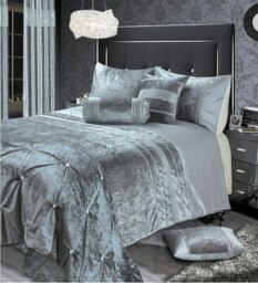 Intimates Rienzo Crushed Velvet Diamante Duvet Cover & Pillowcase Set Silver Silver Super King