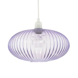 Modern Designer Soft Lilac Line Ribbed Glass Oval Pendant Lamp Shade Purple Lilac 1