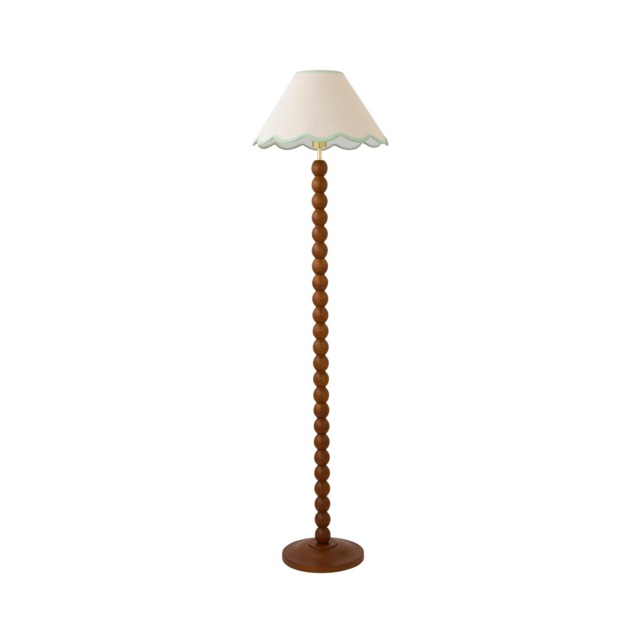 ValueLights Bobble Walnut Floor Lamp Green Trim Scallop Shade and Bulb