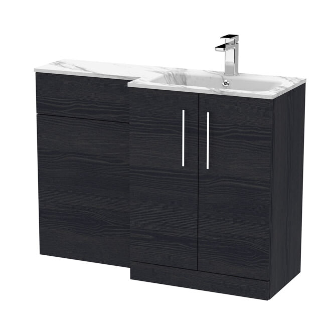 Balterley Bramshall Contemporary 2 Door Right-Hand Floor Standing Combination Unit with Stone Basin, Charcoal Black, 1100mm