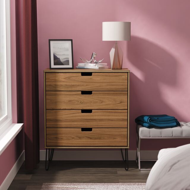 Taiwan 4 Drawer Chest of Drawers in Carini Walnut (Ready Assembled) Brown Carini Walnut