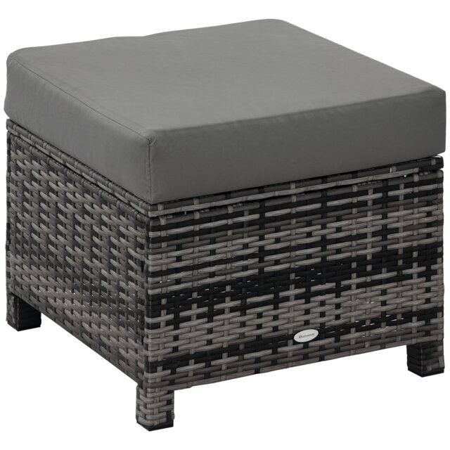 Outsunny Rattan Footstool Wicker Ottoman w/ Padded Seat for Backyard Garden Grey Grey