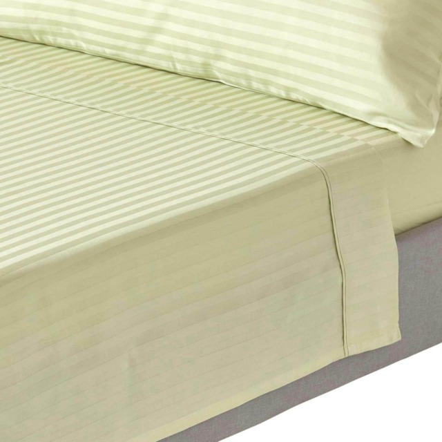 Homescapes Sage Green Egyptian Cotton Satin Stripe Flat Sheet 330 TC, Single Green Single