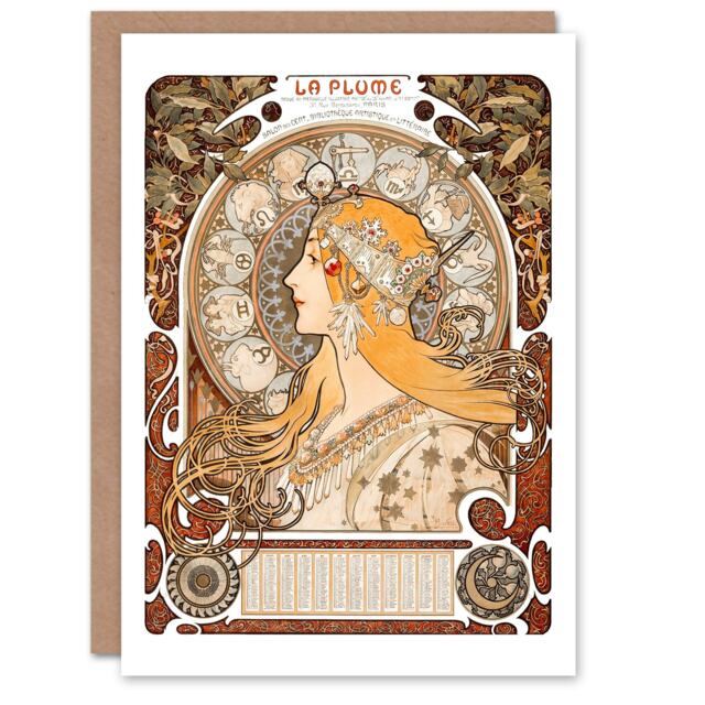 Alphonse Mucha Art Card La Plume Zodiaque Art Nouveau