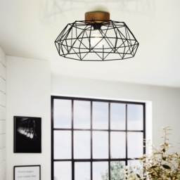 EGLO Padstow Black and Natural Metal/Wood Ceiling Light (D) 45.5cm