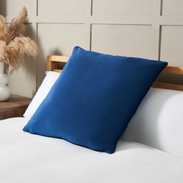 BHS Large Velour Piped Cushion Blue Navy