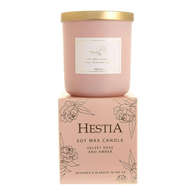 Hestia Soy Wax Candle Pink Velvet Ros & Amber 240g HE1764 Multi