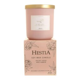 Hestia Soy Wax Candle Pink Velvet Ros & Amber 240g HE1764 Multi