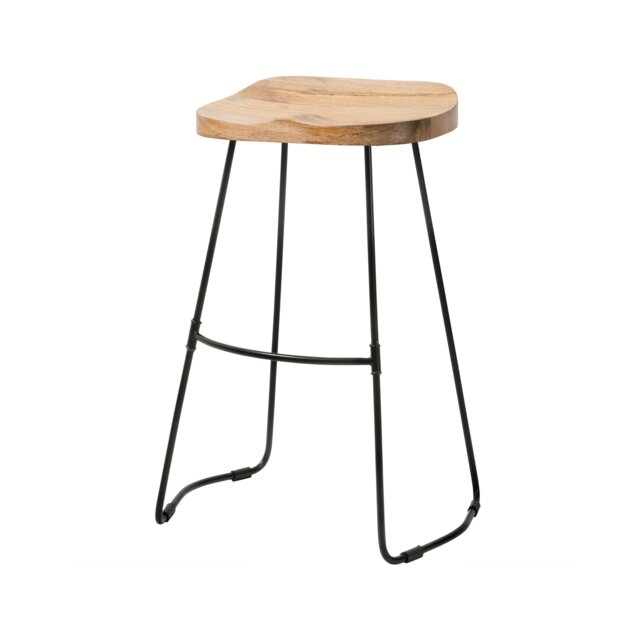 Rombass Solid Mango Wood Counter Stool with Saddle Seat and Footrest