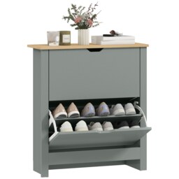 HOMCOM 12-Shoe Storage Cabinet 4 Shelves 2 Drawers Tabletop Grey