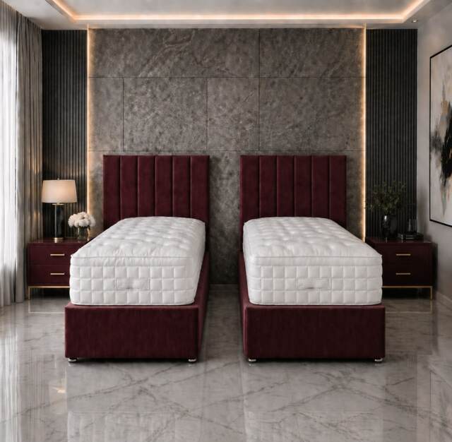 6ft Superking Zip Link 6x3 Length Maroon Plush Divan Bed Full Set 4 Drawers