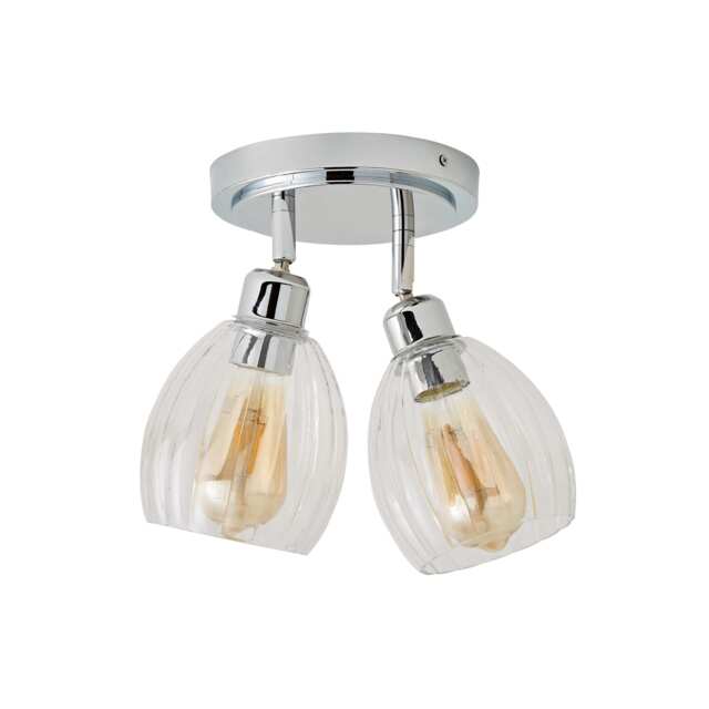 ValueLights Cheltenham 2 Way Chrome Ceiling Spotlight Ribbed Shades Chrome
