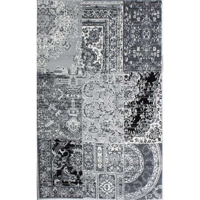 KUKOON Black Grey Monochrome Traditional Patchwork Living Area Rug 190cm x 280cm