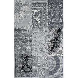 KUKOON Black Grey Monochrome Traditional Patchwork Living Area Rug 190cm x 280cm