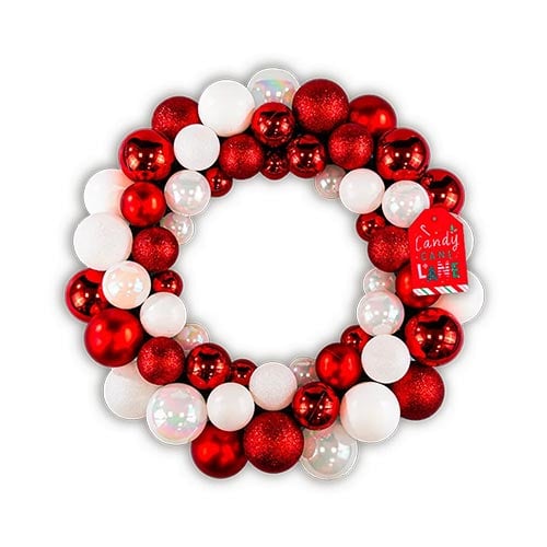 Candy Cane Christmas Bauble Hanging Wreath Decoration 35cm