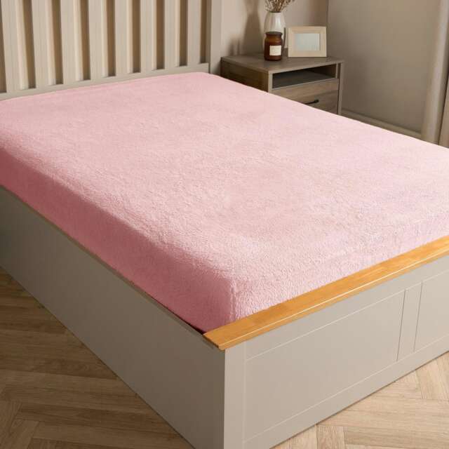 OHS Soft Warm Thermal Teddy Fleece 25cm Deep Fitted Bed Sheet, Double - Pink