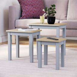 Vida Designs Yorkshire Set of 3 Nest of Tables Sofa Side End Table, Grey & Oak
