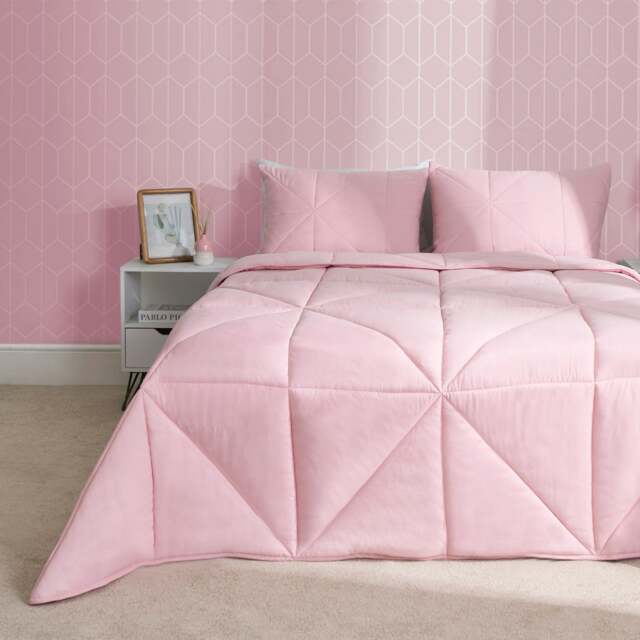 OHS Coverless Quilted Geometric Embossed Soft Plush Cosy 7.5 Tog Washable Duvet Cover and Pillowcase Bedding Set Pink Blush Pink Single