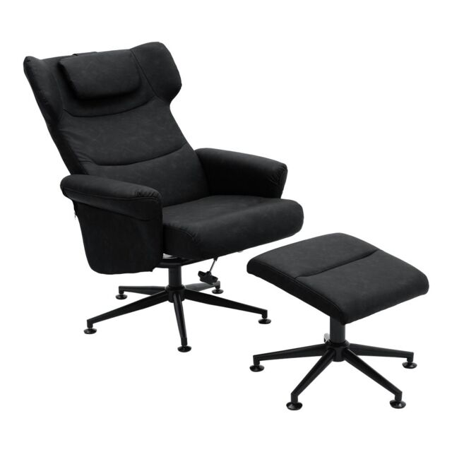Living and Home Faux Leather Swivel Armchair with Matching Footstool