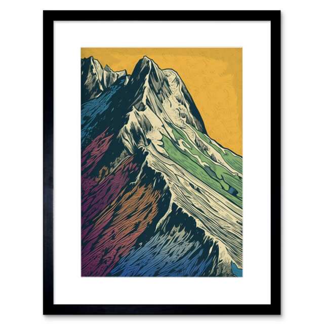 "Mont Blanc Mountain Peak Pop Art Landscape 9x7"" Black Framed Wall Art Print"