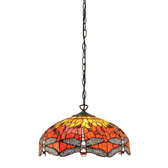 Dragonfly Tiffany 3 Light Medium Ceiling Pendant Bronze, Red