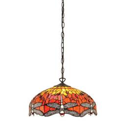 Dragonfly Tiffany 3 Light Medium Ceiling Pendant Bronze, Red