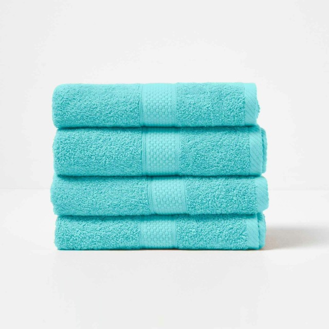 Homescapes Turkish Cotton Hand Towel Set of 4 - Aqua Blue Hand towel 4