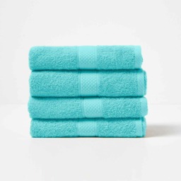 Homescapes Turkish Cotton Hand Towel Set of 4 - Aqua Blue Hand towel 4