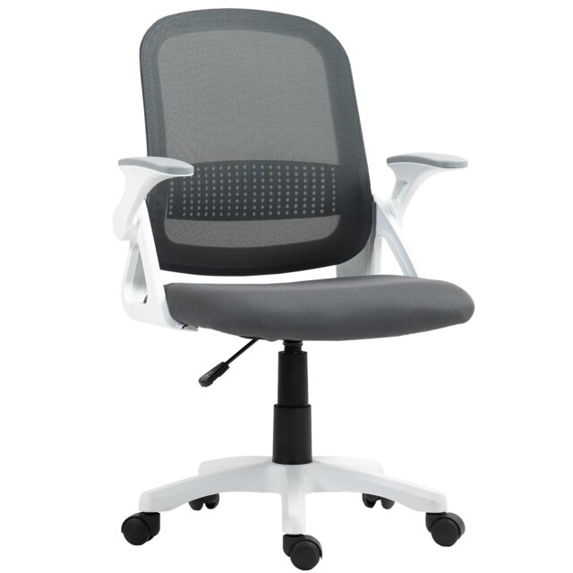 HOMCOM Ergonomic Swivel Computer Chair with Flip-up Armrests, Grey Grey