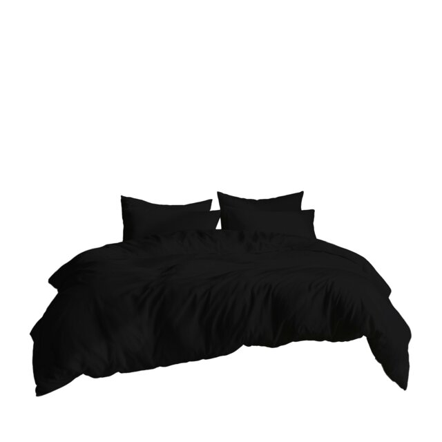 Plain Dyed Easy Care Polycotton Duvet Cover And Pillowcase/s Set Bed Linen Black Black King