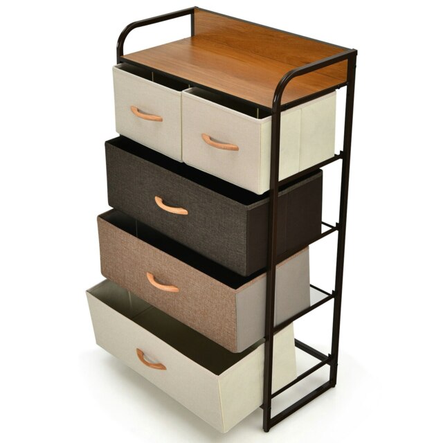 COSTWAY 5-Drawer Dresser 4-Tier Chest of Drawers Black Multi