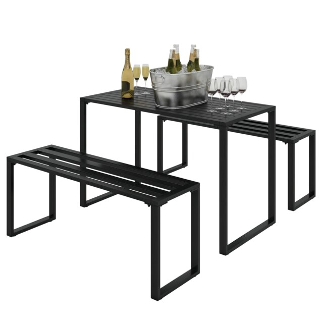 Outsunny 3 Pieces Outdoor Dining Set Metal Picnic Table Bench Patio Garden