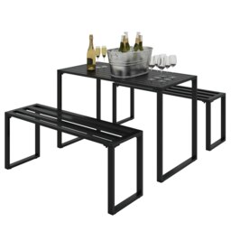 Outsunny 3 Pieces Outdoor Dining Set Metal Picnic Table Bench Patio Garden