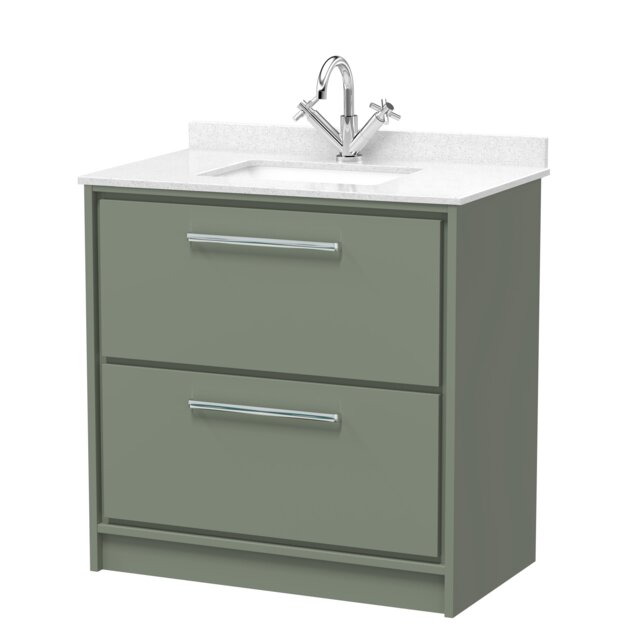 Balterley Floor Standing 2 Drawer Vanity with Marble Worktop Basin Green Reed Green 878 x 820 x 470mm