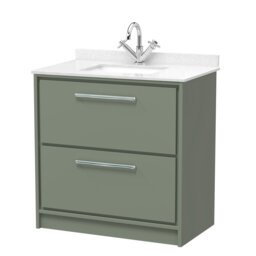 Balterley Floor Standing 2 Drawer Vanity with Marble Worktop Basin Green Reed Green 878 x 820 x 470mm