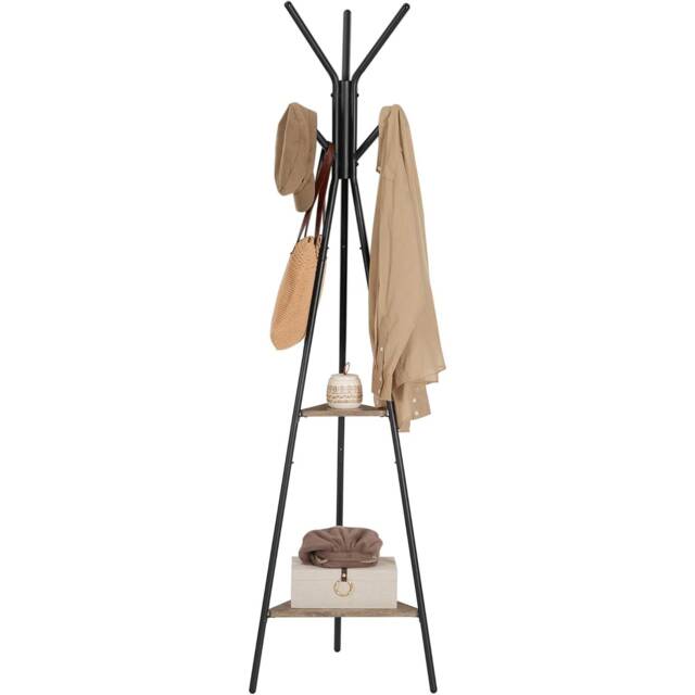 Industrial Entryway Coat Rack with Shelves for Bags and Clothes, Freestanding Frame, Grey and Black